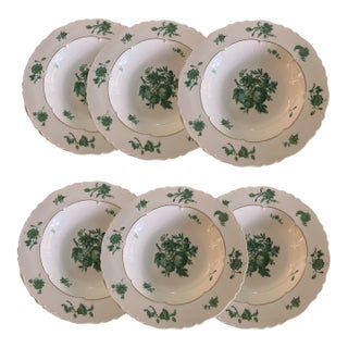 Vintage Haviland Limoges Chevalier Set of 6 Soup Bowls Traditional Green France Floral Farmhouse French Country English Cottage For Sale