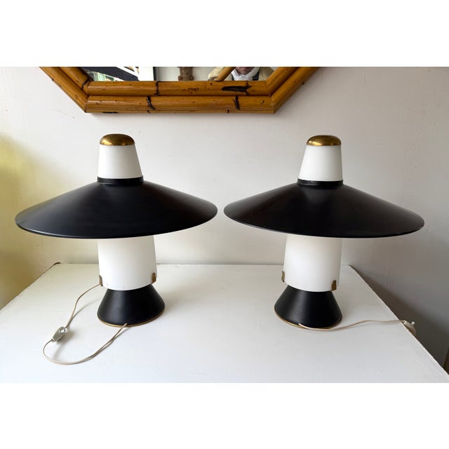 Mid-Century Modern Pair of Lamps Brass Lacquered Metal by Stilnovo. Italy, 1950s For Sale - Image 11 of 15