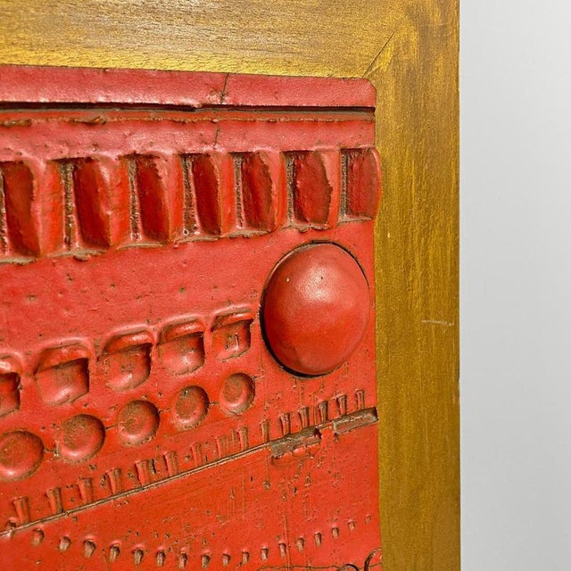 After Carlos Carlè, Argentine Modern Sculpture Painting, 1974, Red Ceramic & Gilt Wood For Sale - Image 11 of 18