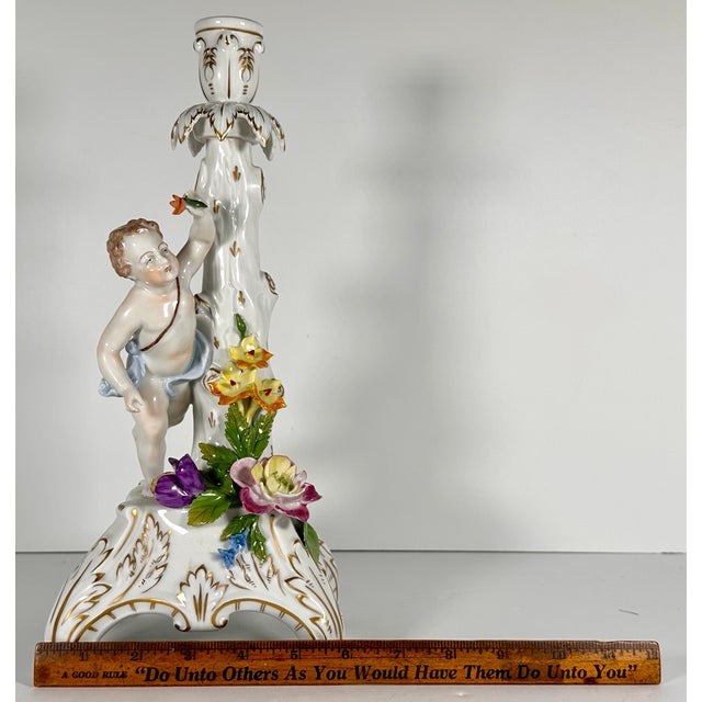 Carl Thieme Dresden Porcelain Figural Putto Candlestick For Sale - Image 16 of 18