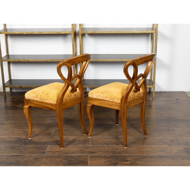 Brown Pair of Austrian Biedermeier 19th Century Side Chairs with Carved Open Backs For Sale - Image 8 of 12