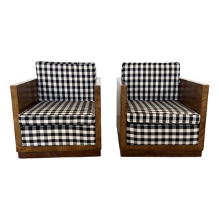 Art Deco Club Armchairs in Burl Walnut, European, 1930s, Set of 2 For Sale
