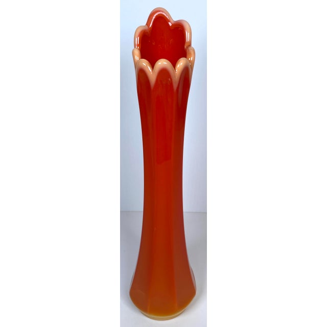Pair of bright orange L.E Smith Bittersweet vases. Pair of garniture bright orange L.E. Smith vases. L.E. Smith...