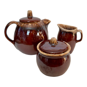 Vintage Hull Pottery Mirror Brown Tea Set - 3pcs