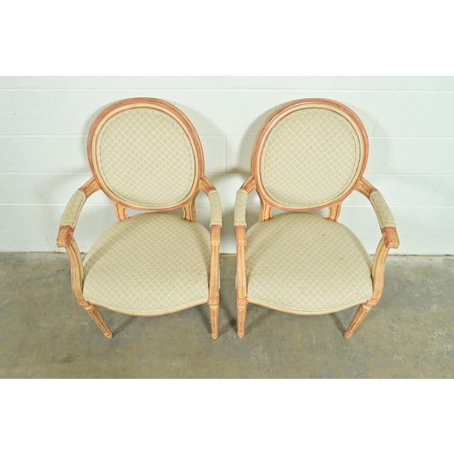 1960s Baker Furniture French Regency Louis XVI Cream and Pink Lacquered Armchairs, Pair For Sale - Image 5 of 15