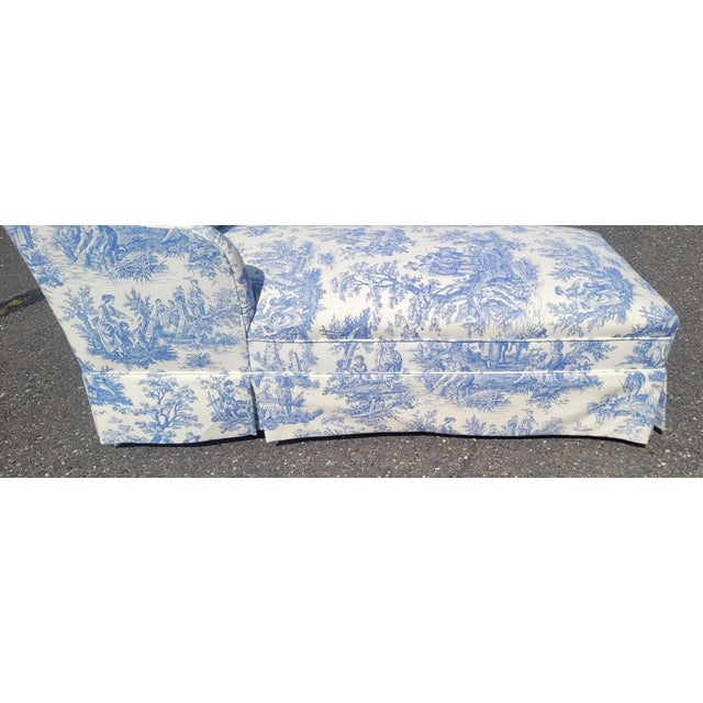 Vintage French Chaise Chair Toile Fabric For Sale - Image 10 of 10