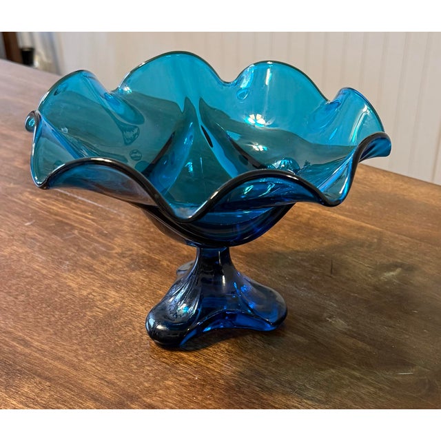 Royal Blue Viking Art Glass Bluenique Epic Three Footed Compote For Sale - Image 8 of 12