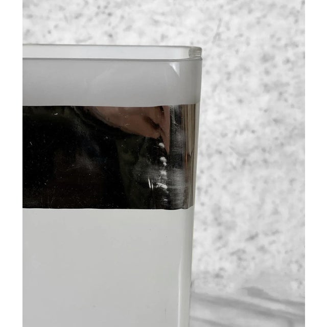 Vintage Italian Frosted Art Glass Chrome Rim Pillar Vase For Sale - Image 6 of 11