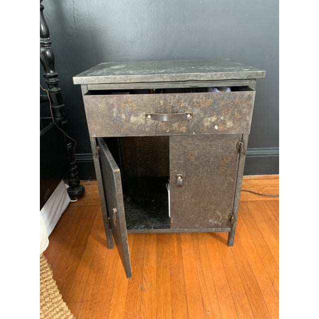 Gray Industrial Leather and Metal Nightstands - a Pair For Sale - Image 8 of 9