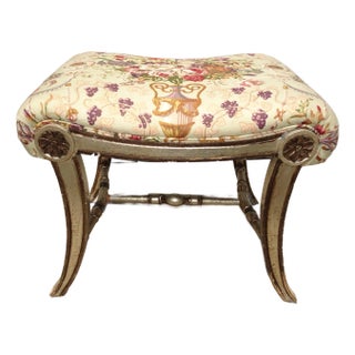 Vintage French Country Floral Vanity Bench W Silver Gilt Base #1 For Sale