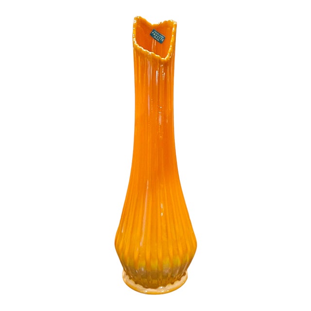 Orange, L. E. Smith Mid 20th Century Swung Glass Vase, in the "Bittersweet" Pattern For Sale