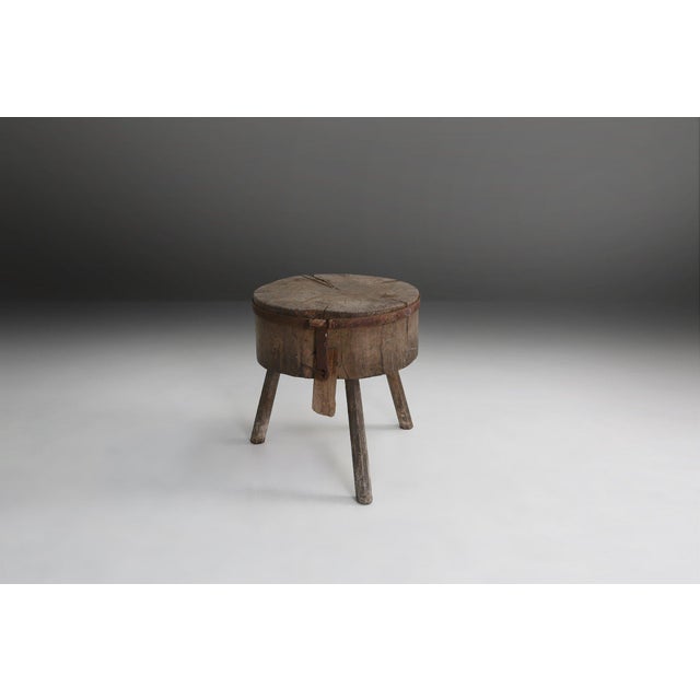 Large Rustic French Chopping Block Table, France, 1920s For Sale - Image 12 of 12