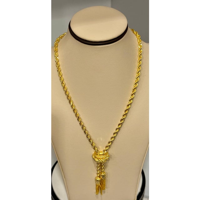 14k Solid Yellow Gold Adjustable Rope Lariat Slider Stopper Chain Y Necklace 53G For Sale - Image 17 of 18