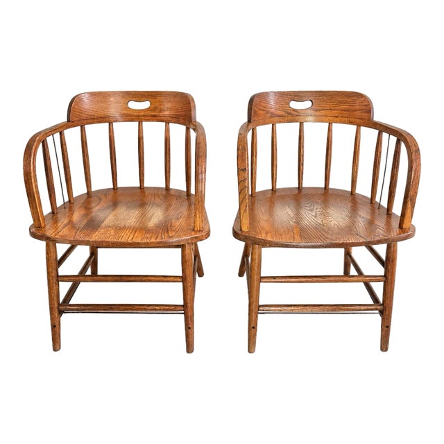 Vintage Original Boling Chair Company Mid-Century Modern Barrel-Back Captain’s Chairs a Beautiful Matching Pair. For Sale