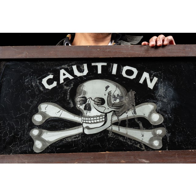 Antique Rog Odd Fellows “Caution” Skull and Crossbones Sign For Sale - Image 4 of 6