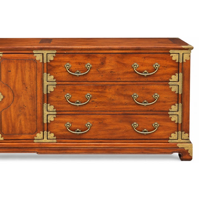 Brass Vintage Henredon Asian-Style Brass-Mounted Wood Sideboard Credenza For Sale - Image 8 of 13