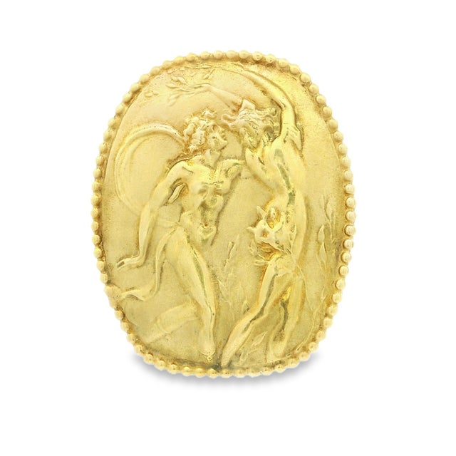 1970s 1970s Pair of Athena Seidengang 18k Gold Classical Figure Earrings For Sale - Image 5 of 9