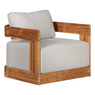Paradiso Outdoor Solid Teak Swivel Chair - Gray Fabric For Sale