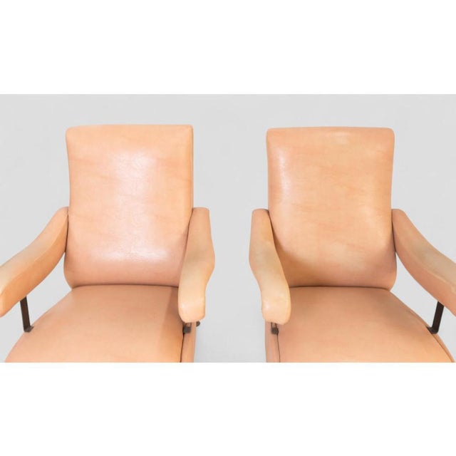 Beige Vintage Reclining Armchairs in Light Leather with Metal Frame For Sale - Image 8 of 10