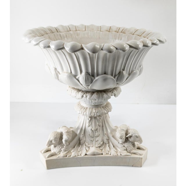 19th Century 19th Century Off White Centerpiece Floral Bowl With Sheep For Sale - Image 5 of 12