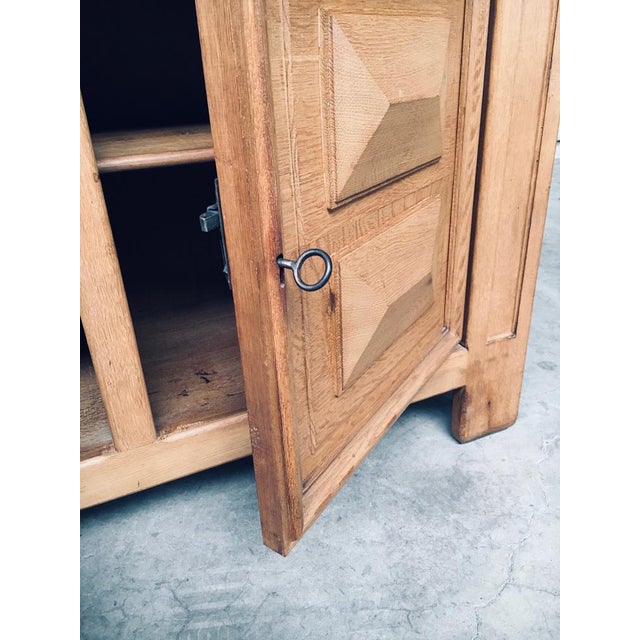 Brown Brutalist Handcrafted Oak 2 Door Cabinet, Belgium, 1950s For Sale - Image 8 of 18