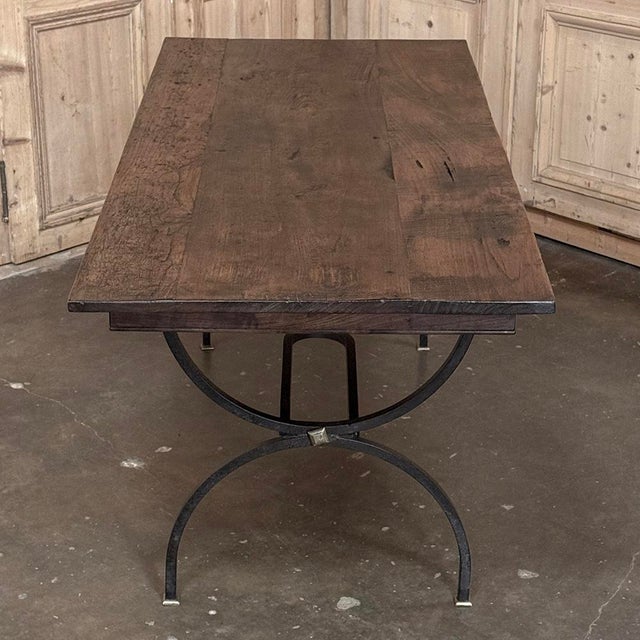 Country French Hand Forged Iron Dining Table With Antique Oak Top For Sale - Image 11 of 18