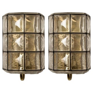 Iron and Bubble Glass Wall Lamps from Limburg, Germany, 1960s, Set of 2 For Sale