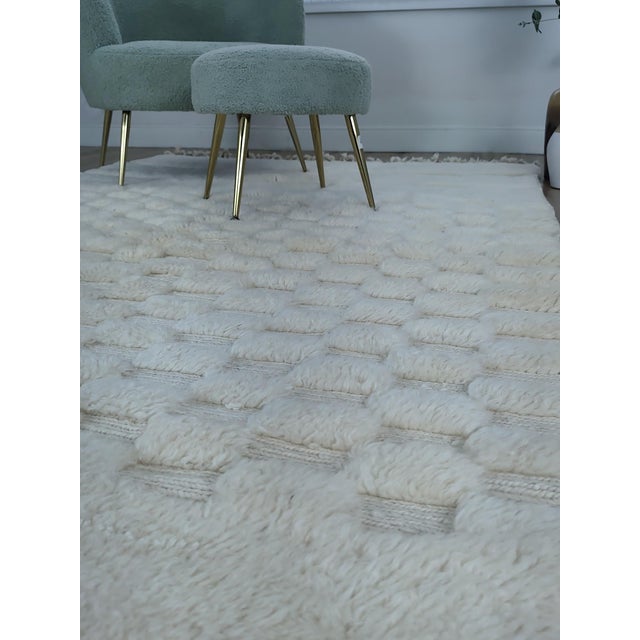 Handwoven Ivory Checkerboard Wool Moroccan Beni Ourain Rug For Sale - Image 9 of 18