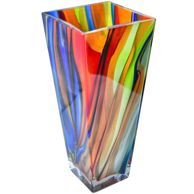 Rustic European Vintage Hand-Crafted Colorful Glass Vase For Sale - Image 3 of 8