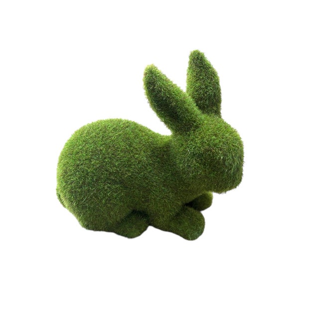 Early 21st Century Vintage Green Moss Decorative Bunnies, a Pair For Sale - Image 5 of 7