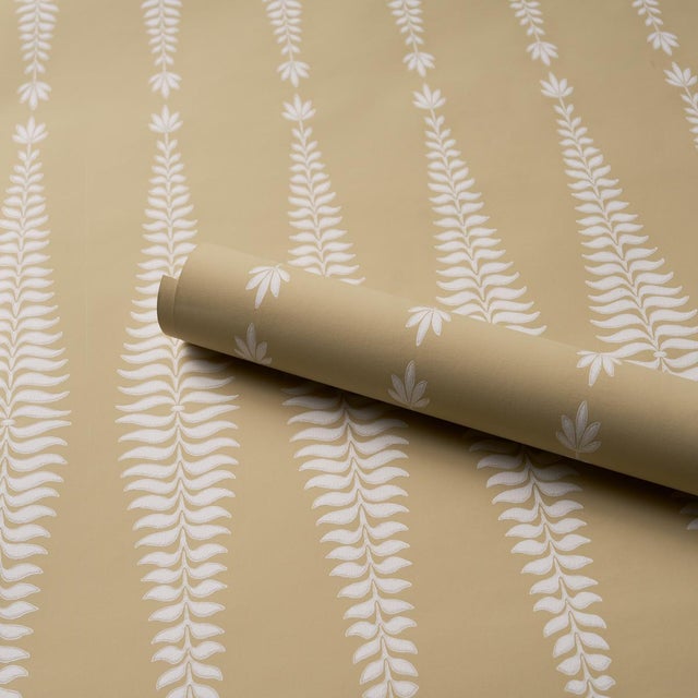 Schumacher Sample - Schumacher Fern Tree Wallcovering In Ochre For Sale - Image 4 of 6