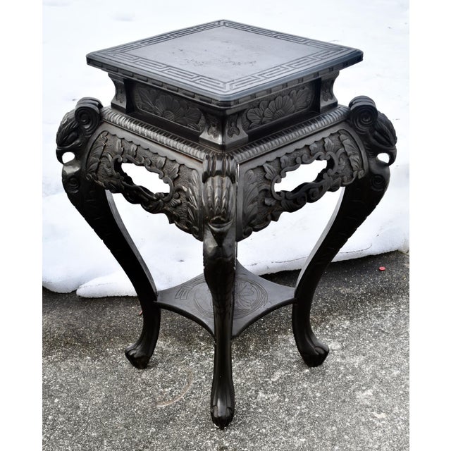 Antique Carved Chinese Two Tier Table W/Craved Birds For Sale - Image 14 of 14