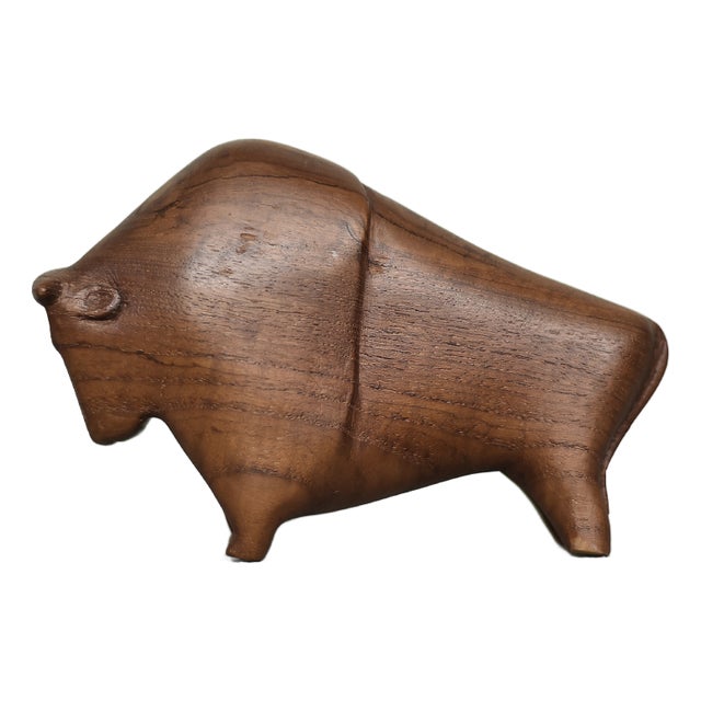 Vintage Danish Dark Teak Bison Figurine, 1960s For Sale