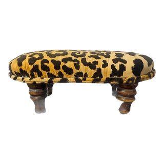 Petite Leopard Velvet Footstool For Sale