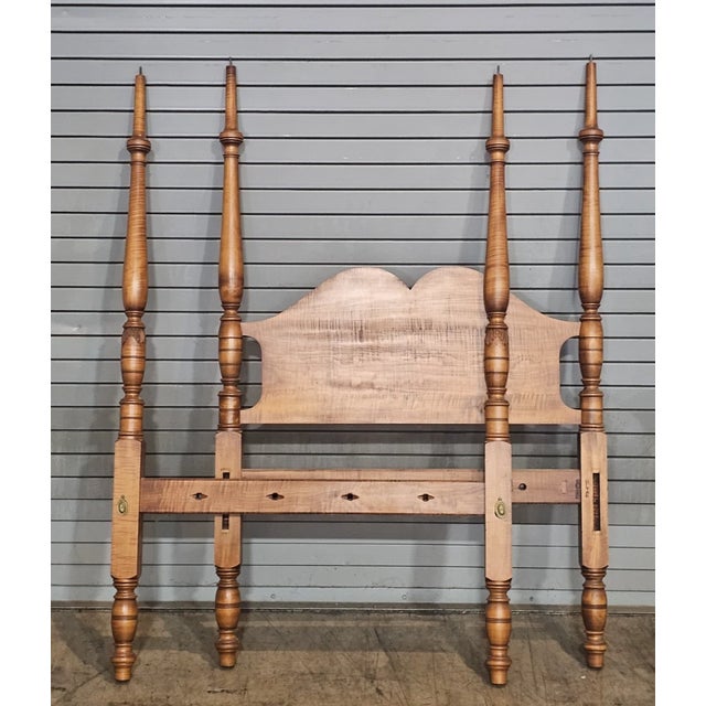 American Late 20th Century Tiger Maple Four Poster, Canopy Single Bed Benchmade Leonard's of Massachusetts For Sale - Image 3 of 7