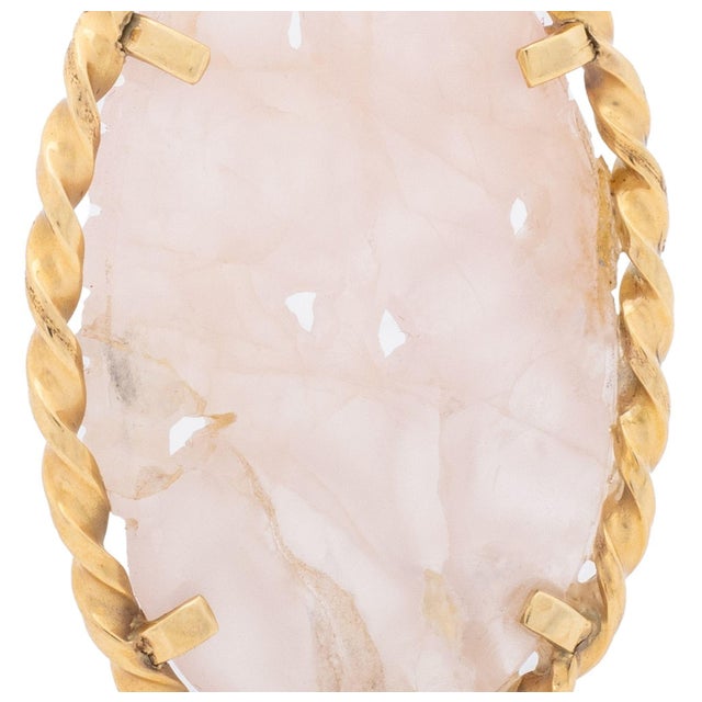 Chinese Carved Floral Motif Rose Quartz 14k Yellow Gold Pendant For Sale - Image 4 of 6