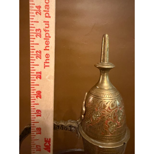 Vintage 23" Ornate Etched Solid Brass Aftabeh Ewer For Sale - Image 18 of 18