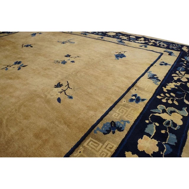 1920s Beige Floral Classic Antique Chinese Peking Carpet 8'10'' X 14' Knotted Wool Rug For Sale - Image 9 of 12