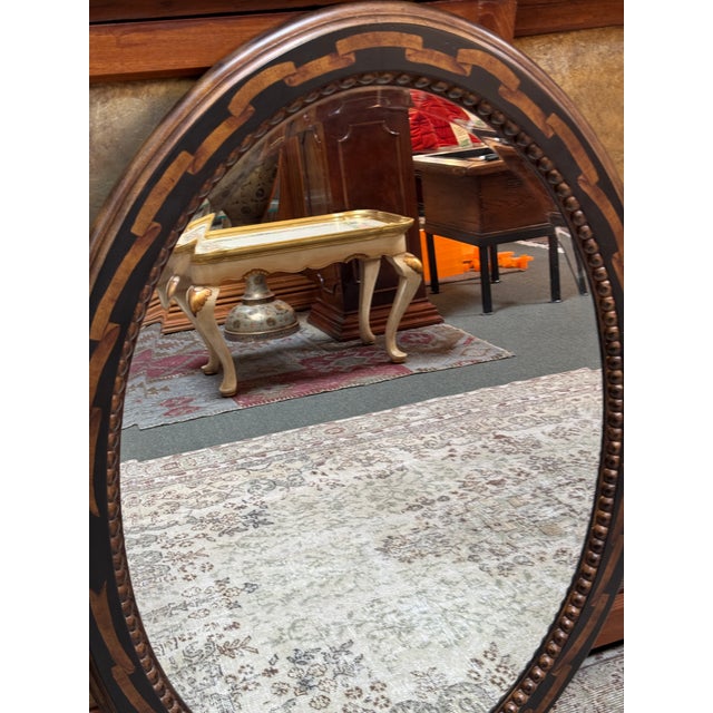 Black Neoclassical Inlaid Burl Wood Wall Mirror For Sale - Image 8 of 12