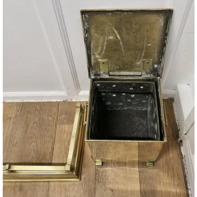 Arts and Crafts Brass Fender with Coal and Log Boxes, Set of 3 For Sale - Image 6 of 7