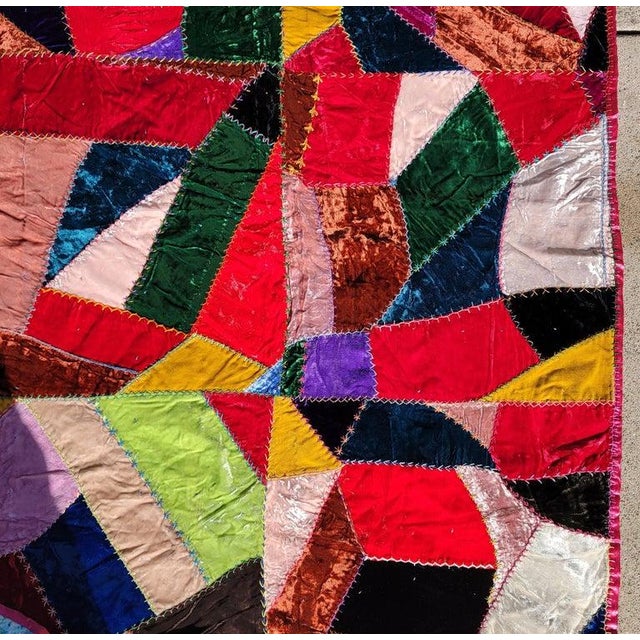 19th Century 19thc Velvet Crazy Quilt From Ohio For Sale - Image 5 of 8
