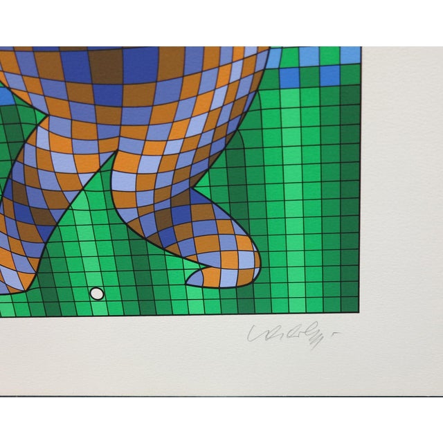 Op-Art Victor Vasarely the Golfer LTD Serigraph, Hand Signed Art LTD Green Blue For Sale - Image 4 of 8
