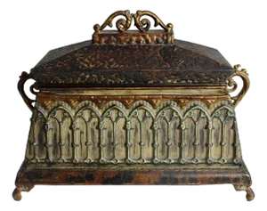 Vintage Gothic Revival Lidded Box With Ornate Embossed Detailing