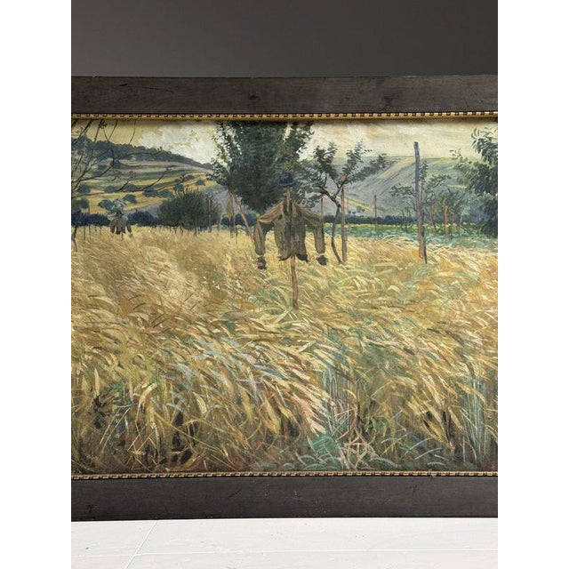 Unknown, Grain Field with Scarecrows, Chalk on Paper, Framed For Sale - Image 3 of 14