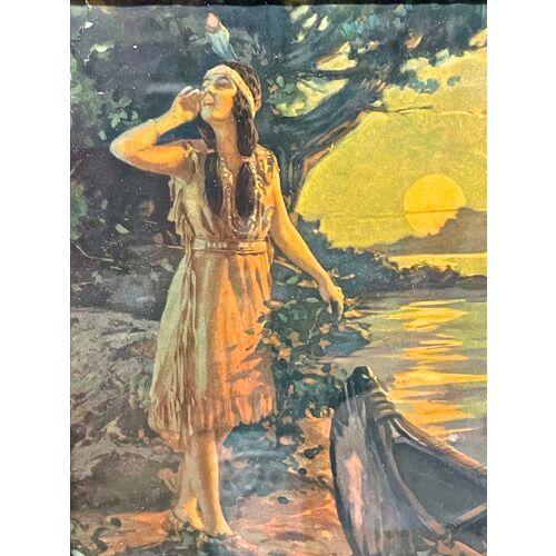 Native American Vintage Native American Woman & Canoe Print For Sale - Image 3 of 7