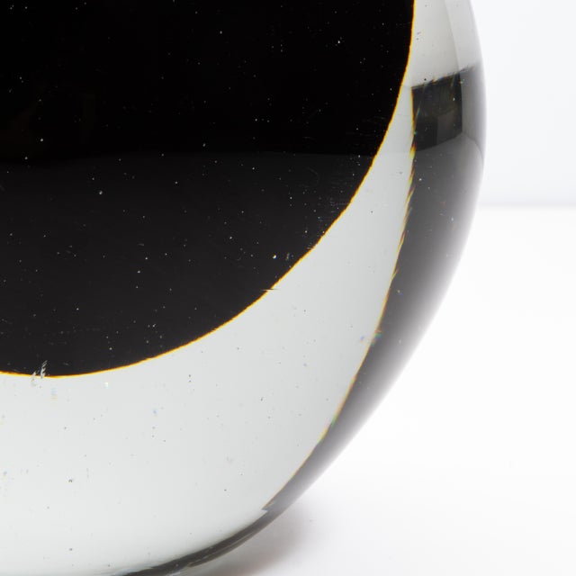 Hand Blown Murano Vase Sphere in Clear With Onyx Black For Sale - Image 9 of 10
