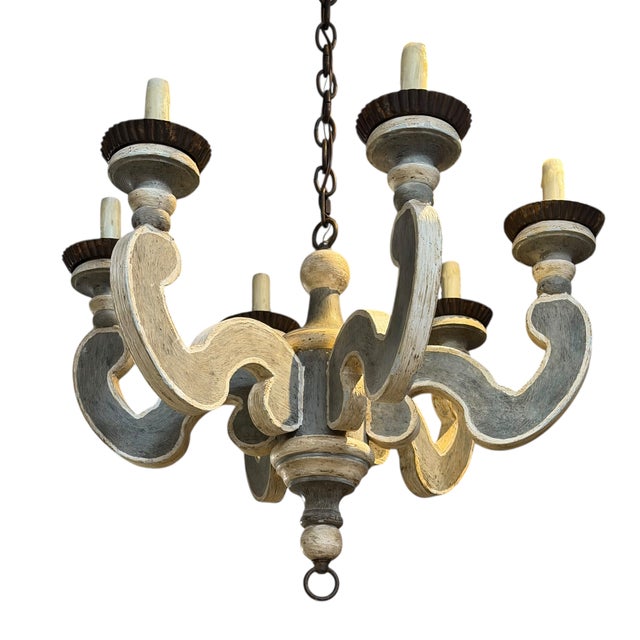French Country Paul Ferrante French Country Paint Decorated Chandelier For Sale - Image 3 of 3