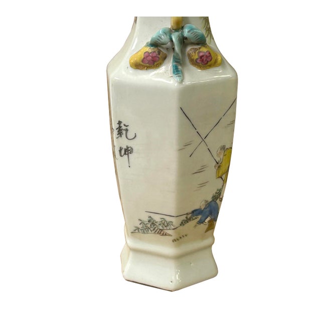 Chinese Scenery Graphic Hexagonal White Porcelain Art Vase 2 For Sale - Image 9 of 17