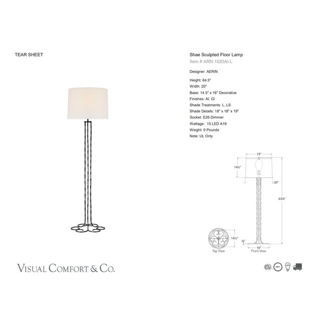 AERIN by Visual Comfort Signature Shae 65" Sculpted Floor Lamp in Aged Iron with Linen Shade Designer: AERIN Height: 64.5"...