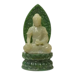 Chinese Jade Stone Sitting Buddha Gautama Amitabha Shakyamuni Statue